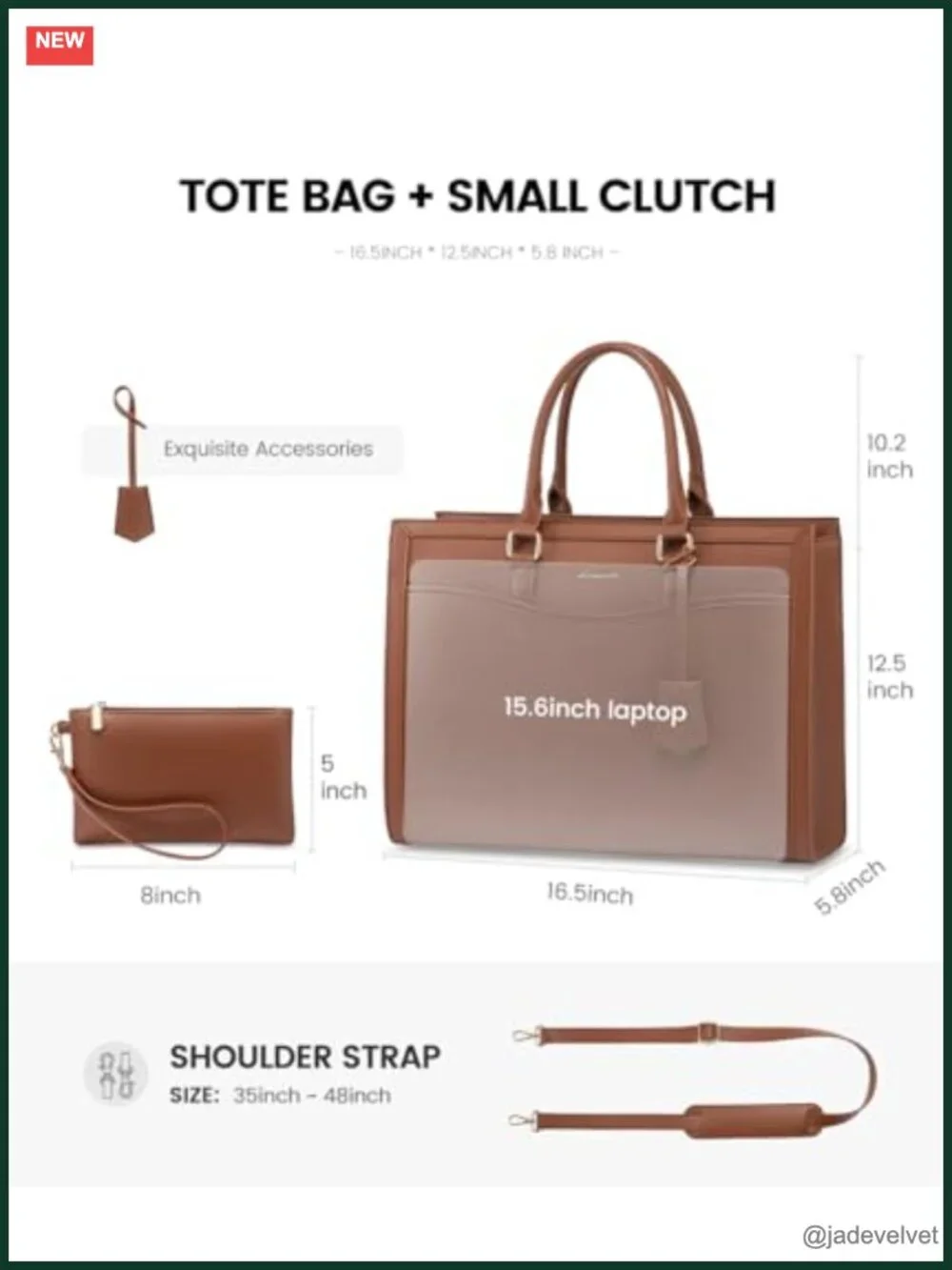 PU Leather Laptop Tote Bag for Women, Work Briefcase, Teacher Bag, 15.6